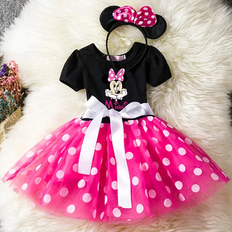 Color: Lavender, Size: L - Mickey Minnie Mouse Cartoon Kids Short Sleeve Polka Dot Princess Dress Party Baby Girls Clothes Cosplay Costumes 1-6Y
