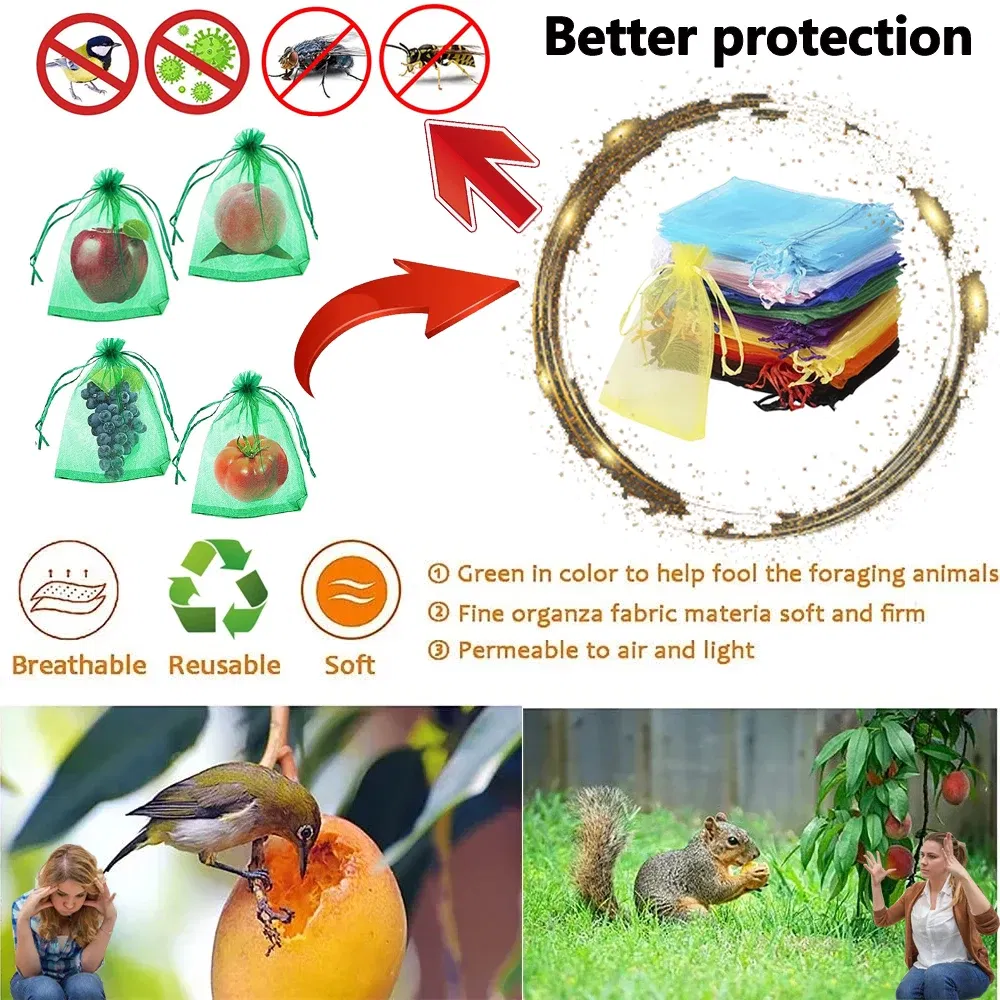 Color: Light Grey, Size: XL - 20-200PCS Vegetable Grapes Fruit Grow Bags Fruit Protection Bags Garden Anti-Bird Netting Mesh Bag Strawberry Bags Garden Tools