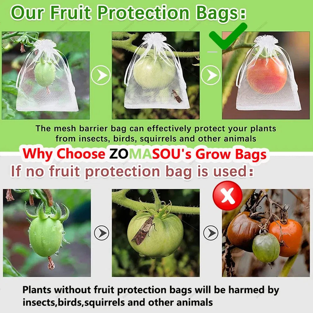 Color: Light Grey, Size: XL - 20-200PCS Vegetable Grapes Fruit Grow Bags Fruit Protection Bags Garden Anti-Bird Netting Mesh Bag Strawberry Bags Garden Tools