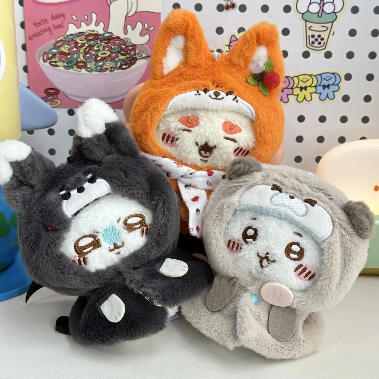 Color: WHITE, Size: S - 10cm doll clothes animal doll clothes  small animal cloak line puppy cotton doll with cute clothing kpop hat cloak