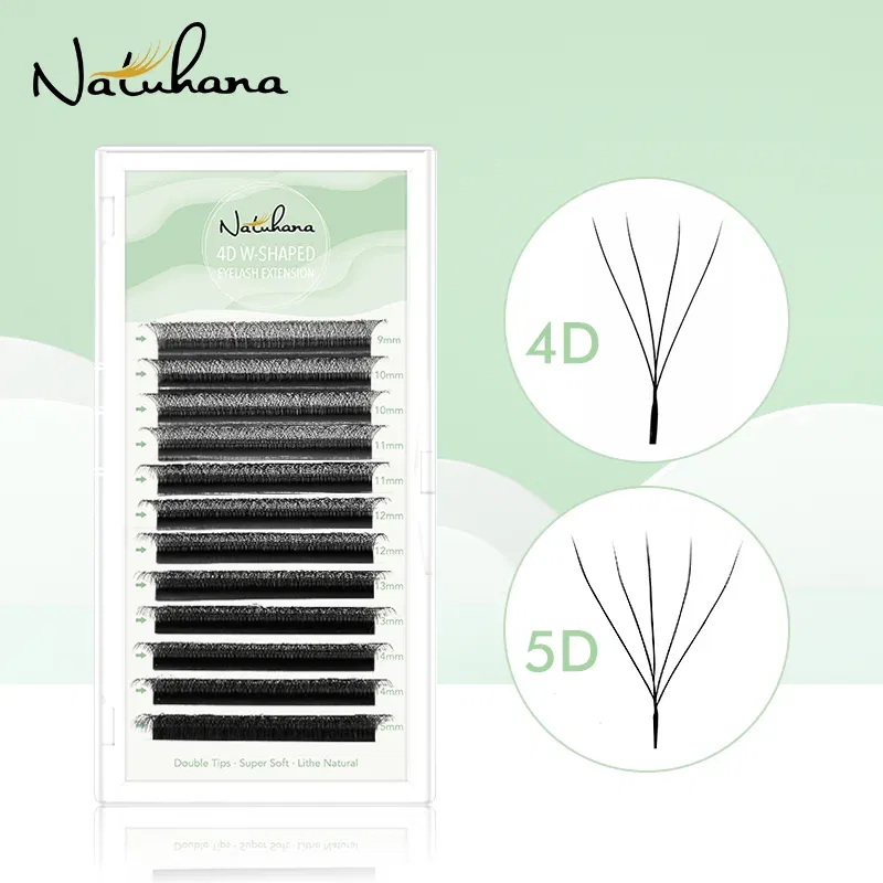 Color: Black & Silver, Curl: L, Thickness: 0.07mm, Length: 13mm - NATUHANA W-Shaped 4D 5D Volume Eyelash Extensions Premade Volume Fans W Shape Lashes Natural Soft False Eyelashes for Makeup