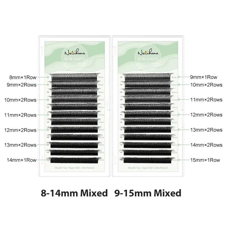 Color: Black & Silver, Curl: L, Thickness: 0.07mm, Length: 13mm - NATUHANA W-Shaped 4D 5D Volume Eyelash Extensions Premade Volume Fans W Shape Lashes Natural Soft False Eyelashes for Makeup