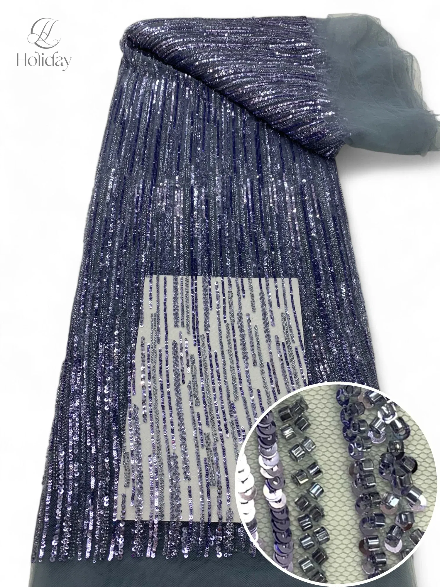 Color: Ivory, Width: 130cm, Length: 3 YARDS - 3Y/piece Latest Nigerian Sequins Lace Fabric Beaded Lace Fabric Luxury French Embroidery Groom Lace Fabric For Wedding Dress