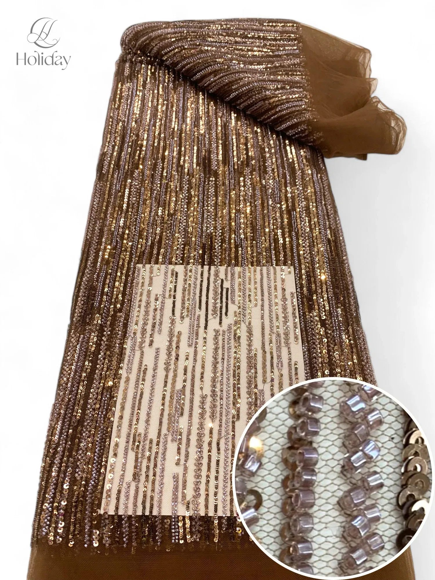 Color: Ivory, Width: 130cm, Length: 3 YARDS - 3Y/piece Latest Nigerian Sequins Lace Fabric Beaded Lace Fabric Luxury French Embroidery Groom Lace Fabric For Wedding Dress