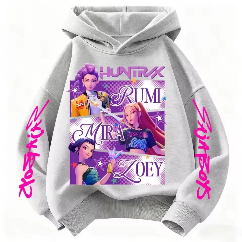 Color: Blue, Kid Size: 5 - Cartoon Hoodie for Boys and Girls KPop Demon Hunter Rumi Derpy Warm and Thick, Fashionable Casual Top, Printed Purple Sweatshirt