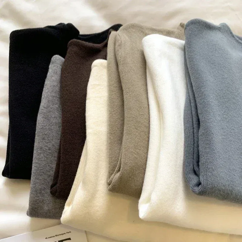 Color: Yellow, Size: One Size - 2025 Women Turtleneck Knitted Pullovers Solid Sweater Harajuku Korean Soft Warm Knitwear Autumn Winter Fashion Slim Jumpers Tops