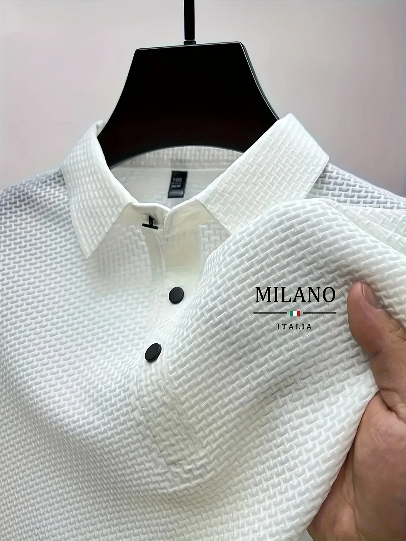 Color: black, Size: M - Classic men's casual POLO shirt soft and breathable MILAN pattern quick-drying top T-shirt