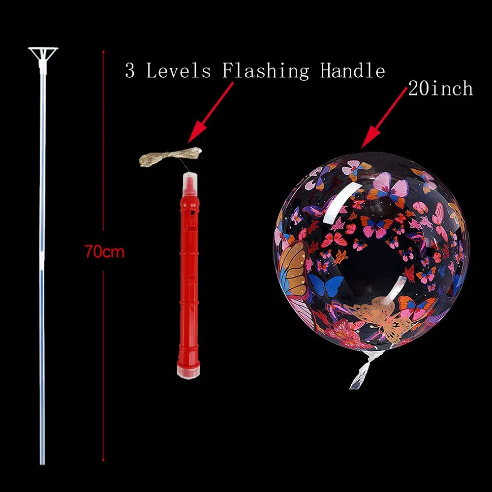 Color: iridescent, Ballon Size: 10inch, Shape: O - 1/5/10/20/30pcs LED Light Up BoBo Balloons Colorful 3 Levels Flashing Handle 20 Inches Bubble Balloon 70cm Stick