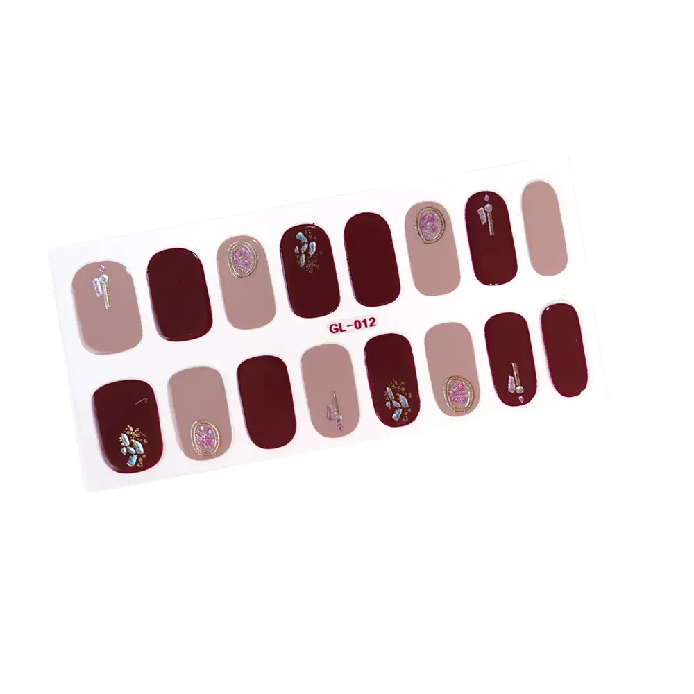 Color: Bronze red - 16 Tips/Sheet Patterned Nails With Creative Nail Polish Nail Art Stickers 2020 Temporary Tattoos Kids Full Cover Nail Stickers