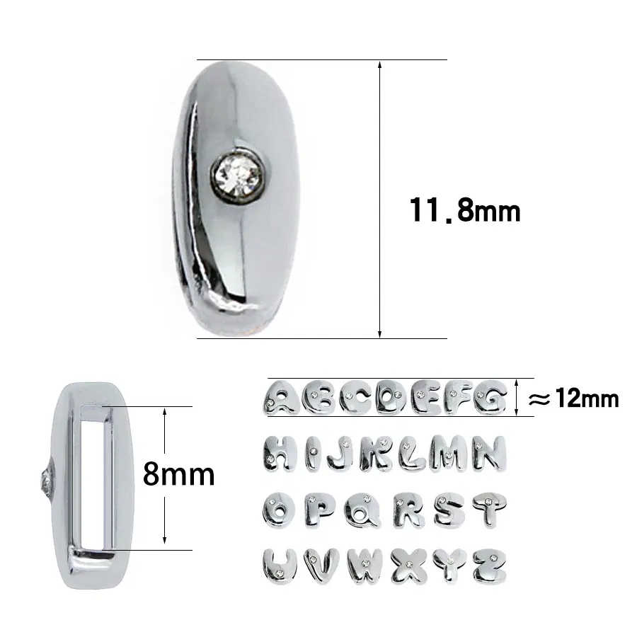 Color: Gold - 8mm Fat Slide Letters Charms Bracelet Women Jewelry Making 1pc Slide Alphabet A-Z DIY Wristband Belt Keychain Pet Collar