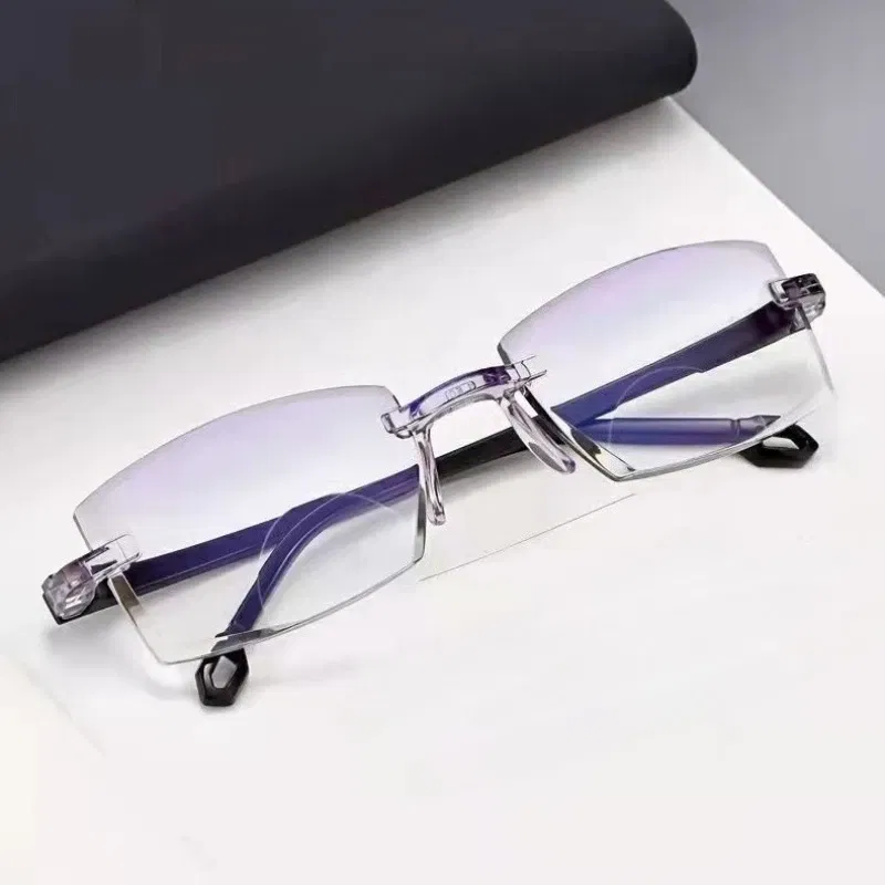 Eye Prescription: +150, Frame Color: Red - New Blue Light Blocking Scratch Resistant Bifocal Reading Glasses for Both Men Women Universal Frameless Design Power 0 To +4.0