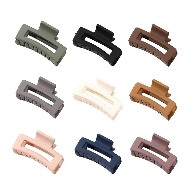 Color: Pink - Wholesale 4.5cm Frosted Matte Mini Grab Clip Crab Hair Clips Women Hollow Square Hair Catches Ponytail Clip Bangs Clip Top Clips