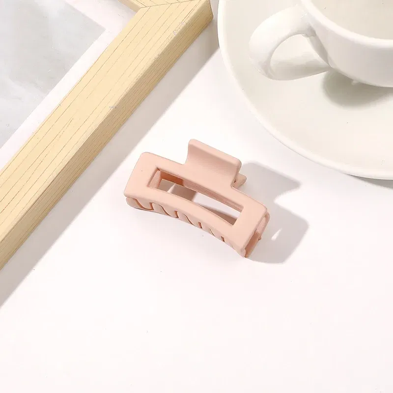 Color: Pink - Wholesale 4.5cm Frosted Matte Mini Grab Clip Crab Hair Clips Women Hollow Square Hair Catches Ponytail Clip Bangs Clip Top Clips