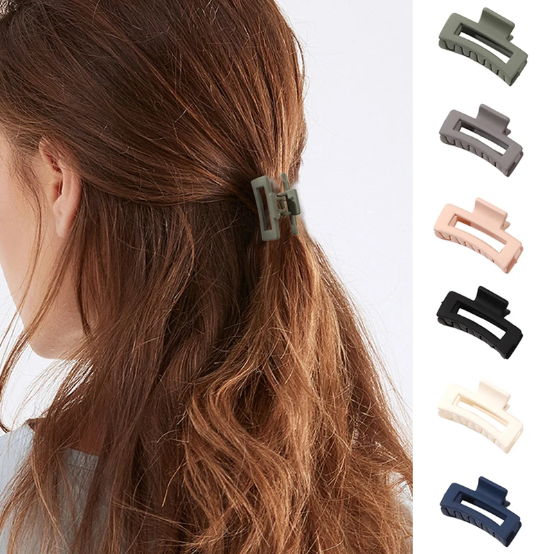 Color: Pink - Wholesale 4.5cm Frosted Matte Mini Grab Clip Crab Hair Clips Women Hollow Square Hair Catches Ponytail Clip Bangs Clip Top Clips