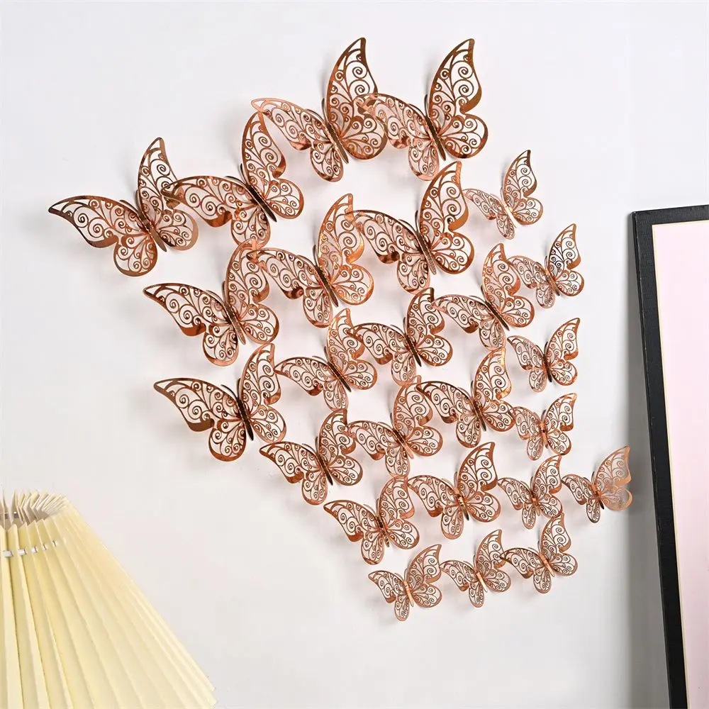 Color: VIOLET/?«?—?…° - 12 Pieces 3D Hollow Butterfly Wall Sticker Bedroom Living Room Home Decoration Paper Butterfly