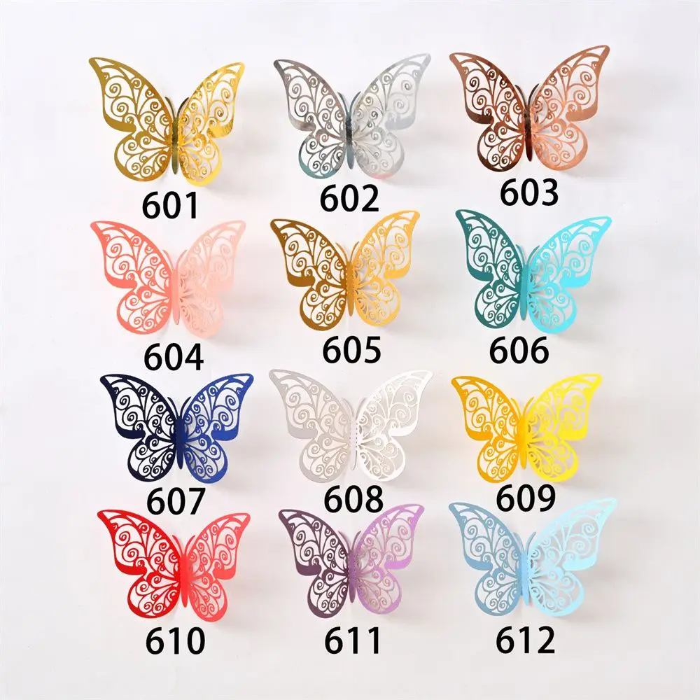 Color: VIOLET/?«?—?…° - 12 Pieces 3D Hollow Butterfly Wall Sticker Bedroom Living Room Home Decoration Paper Butterfly