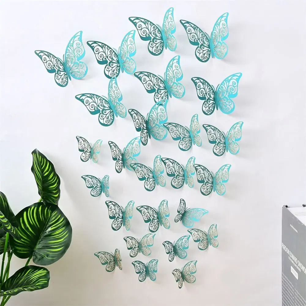 Color: VIOLET/?«?—?…° - 12 Pieces 3D Hollow Butterfly Wall Sticker Bedroom Living Room Home Decoration Paper Butterfly