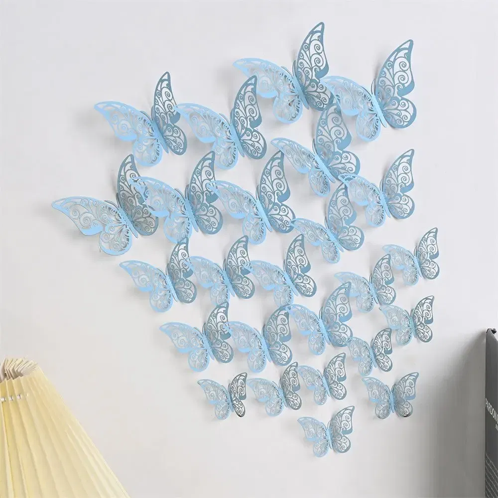 Color: VIOLET/?«?—?…° - 12 Pieces 3D Hollow Butterfly Wall Sticker Bedroom Living Room Home Decoration Paper Butterfly