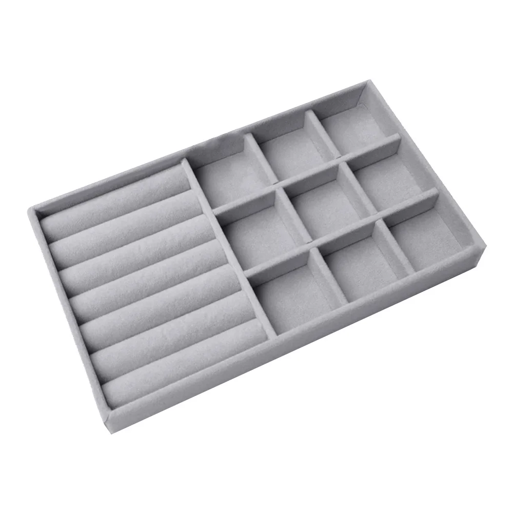 Color: Black - Velvet Jewelry Storage Box Necklace Stackable Display Tray Bracelet Earring Organizers DIY Handicrafts Drawer Box Organizer Box