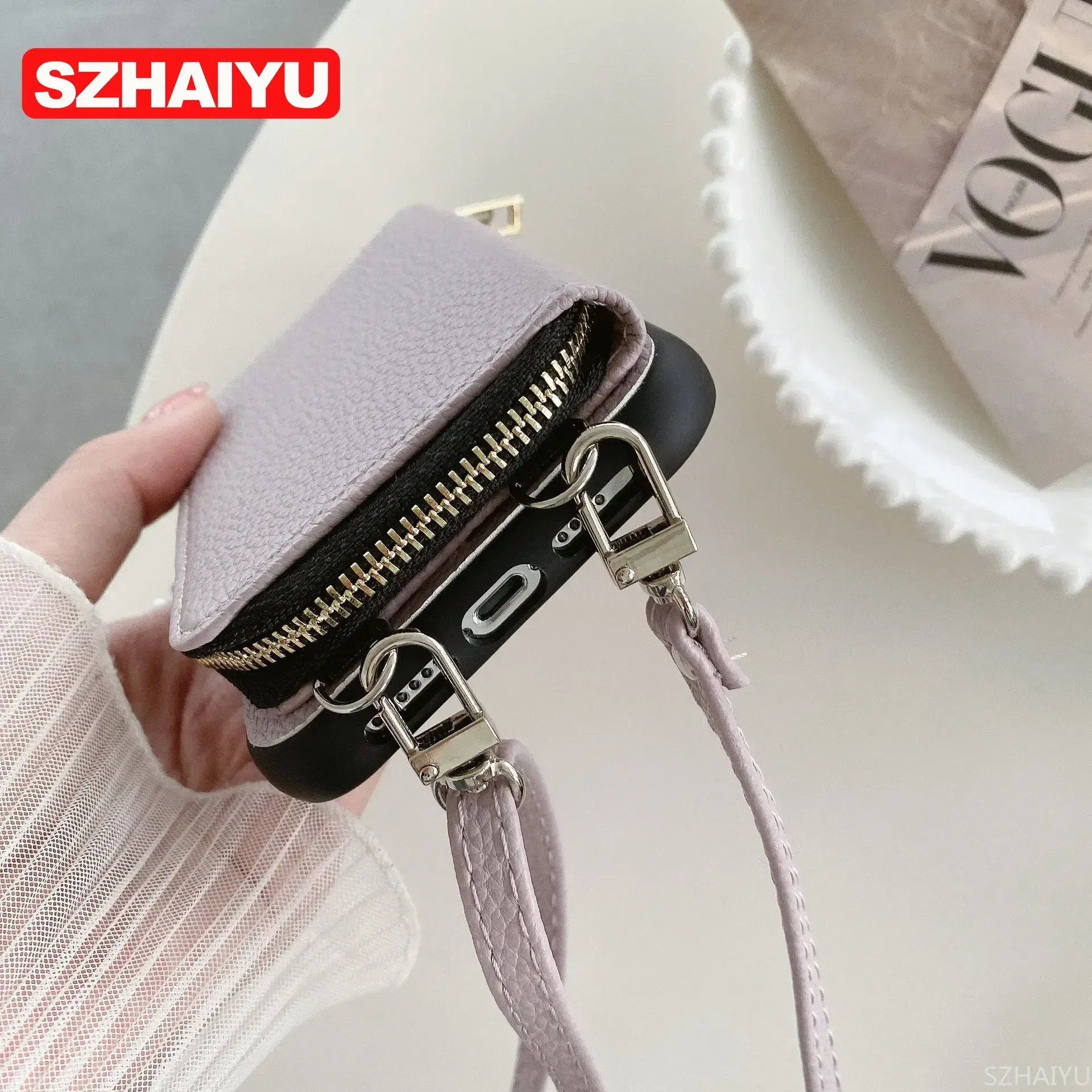 Material: PC, Color: Clear - Zipper Wallet Phone Case For iPhone 16 15 14 13 12 Mini 11 Pro XS Max X Plus Card Slot Holder Crossbody Lanyard Leather Cover