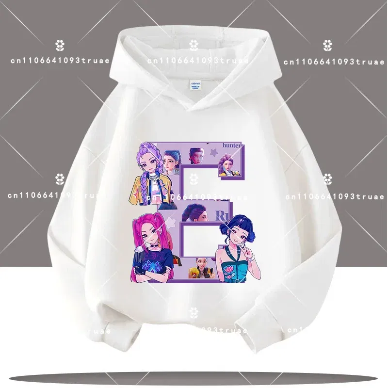 Color: Lavender, Kid Size: 8 - K-pop Demon Hunters Letter A-Z 3-12 Year Old Children Hooded Sweatshirt Girls' Casual Shirt Boys' Sports Shirt Cartoon Print