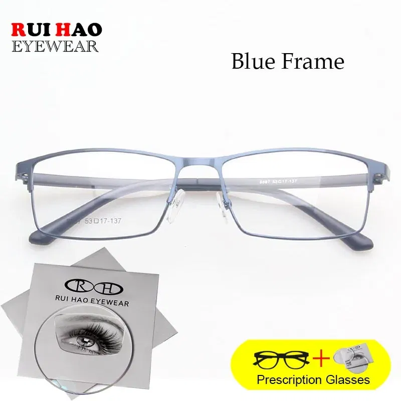 Frame Color: Blue, Lens Function: Anti Blue Ray, Lens Index: 1.67, Prescription Type: Single Version - Rui Hao Eyewear Prescription Glasses Rectangle Leisure Customize Spectacles Full Rimless Eyeglasses Fill Recipe Lenses 8887