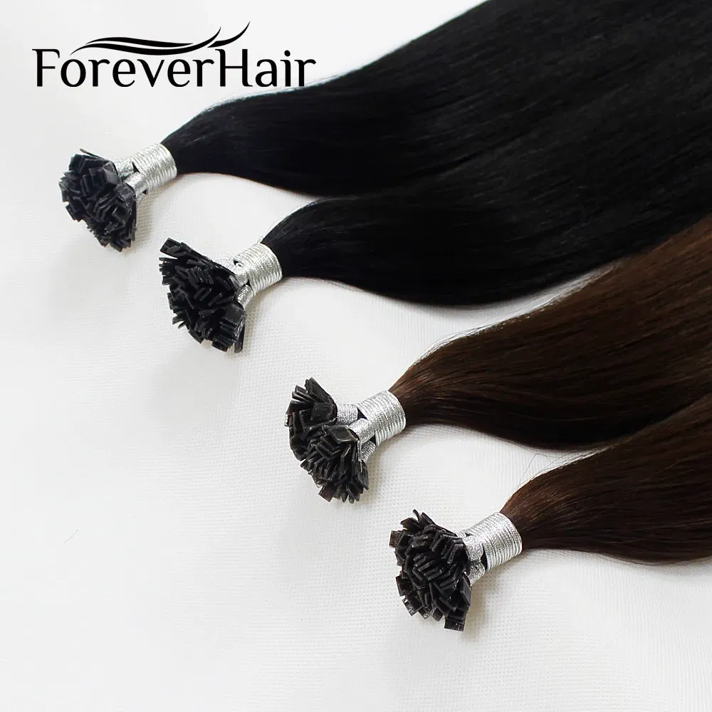 Color: #1, Longest Hair Proportion: 35%-45%, Items per Package: 50 Strands, Life Span: 12 months With Proper Care, Stretched Length: 16inches - FOREVER HAIR 0.8g/s 16" 18" 20" 100% Remy Human Pre Bonded Flat Tip Hair Extension Straight Capsules Keratin Fu