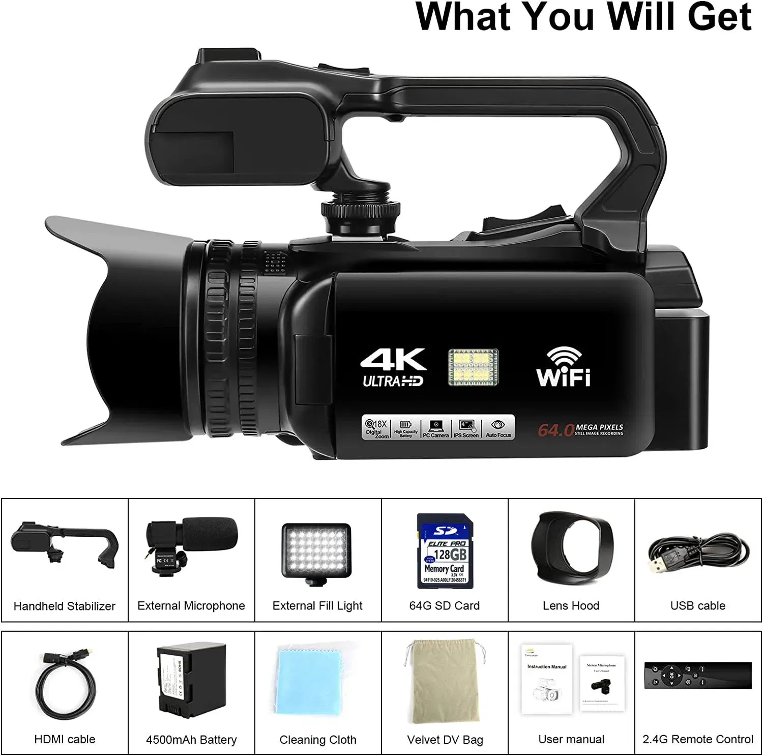 Bundle: Bundle1, Color: WHITE, Ships From: CHINA - New 4.0"Touch Screen Digital Video Camera YouTube Camcorder 4K Ultra HD camera 64MP Streaming Camera