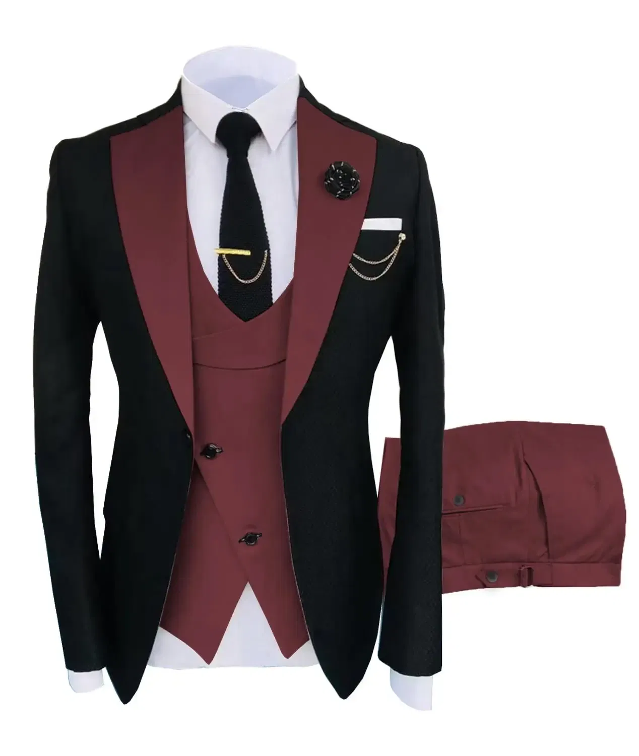 Color: Blue, Size: M - New Costume Homme Popular Clothing Luxury Party Stage Men's Suit Groomsmen Regular Fit Tuxedo 3 Peice Set Jacket+Trousers+Vest