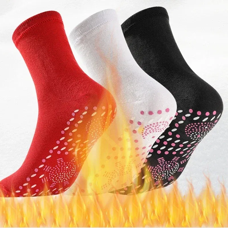 Color: Yellow - 1/5pairs Tourmaline Self-Heating Socks Winter Warm Thermal Health Care Socks Slimming Health Short Sock Magnetic Therapy Sock