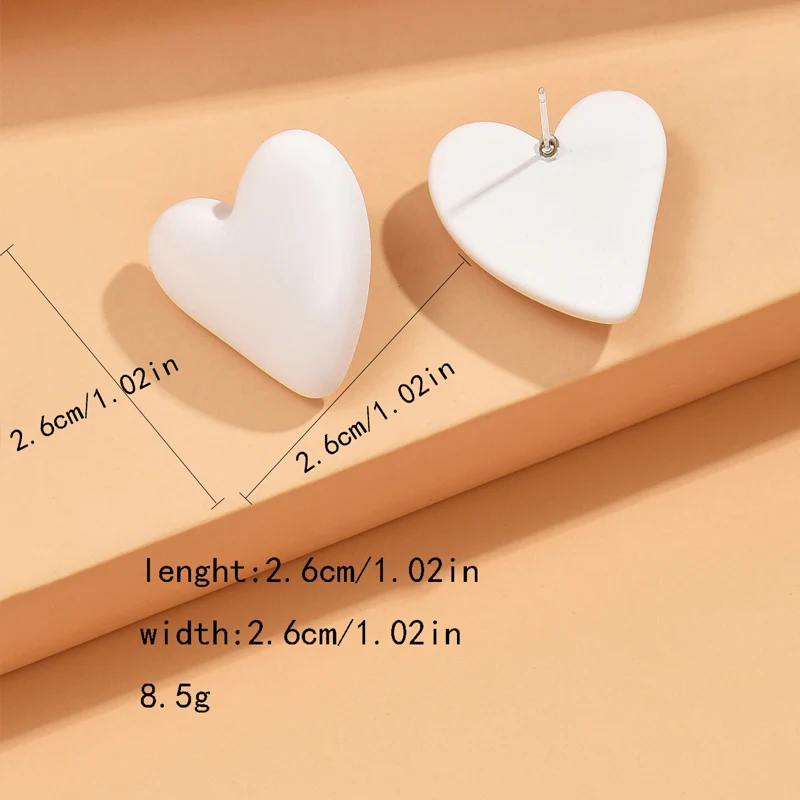 Metal Color: ROSE GOLD COLOR - Koean Fashion Candy Color Acrylic Love Eardrop Simple Design Geometric Heart Party Jewelry Earrings Ear Studs All-match EarStuds