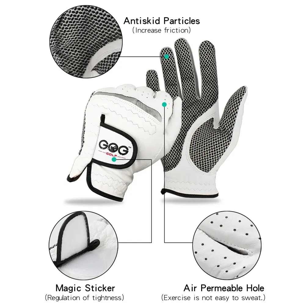Size: L, Color: WHITE - Pack 1 Pc Golf Gloves Men's Left/Right Hand Soft Breathable Pure Sheepskin With Anti-slip Granules Golf Gloves Golf Men