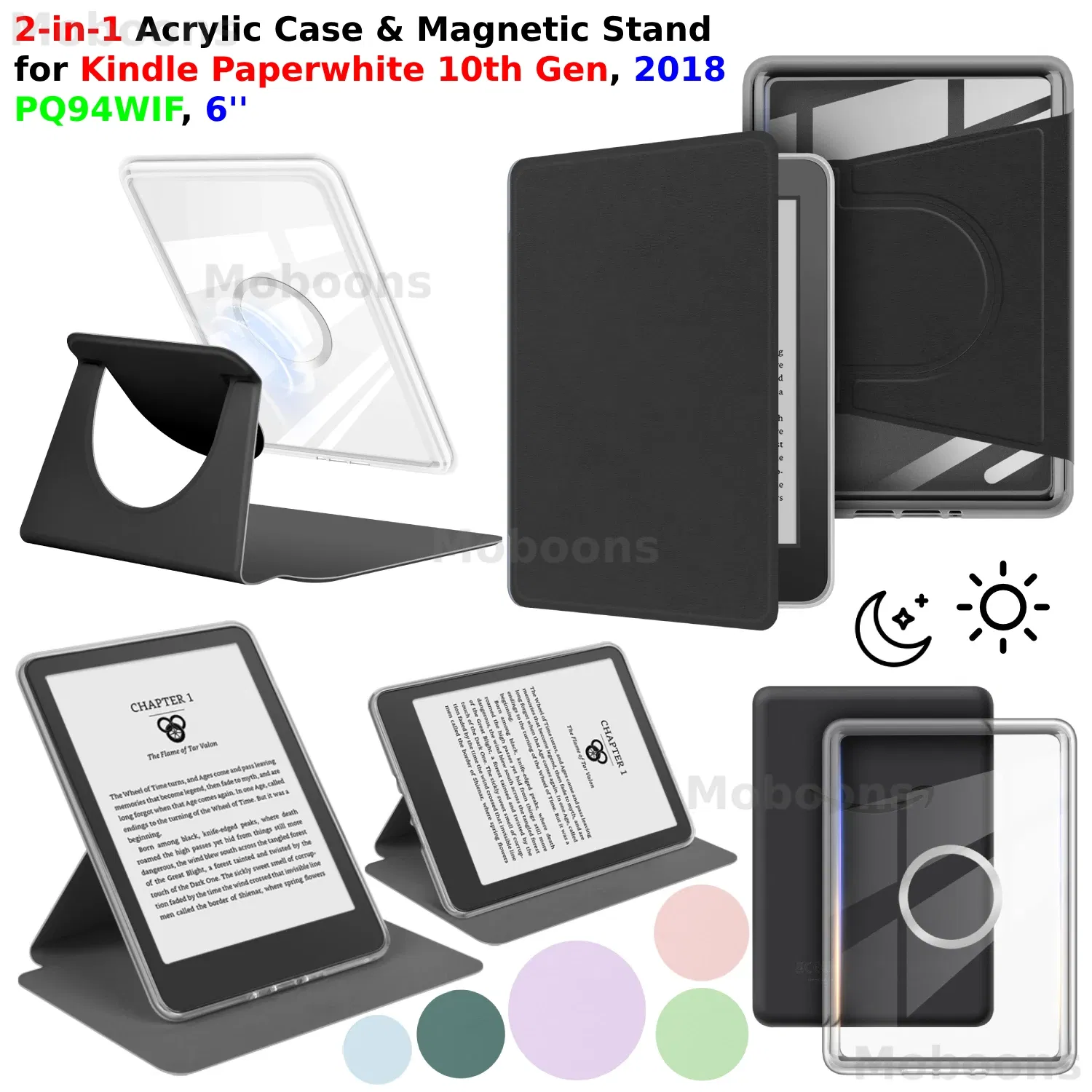 For Kindle Paperwhite 10th Gen Case 6'' 2018 PQ94WIF 360?° Rotatable 2-in-1 Magnetic Detachable Acrylic Case Stand Kindle Funda