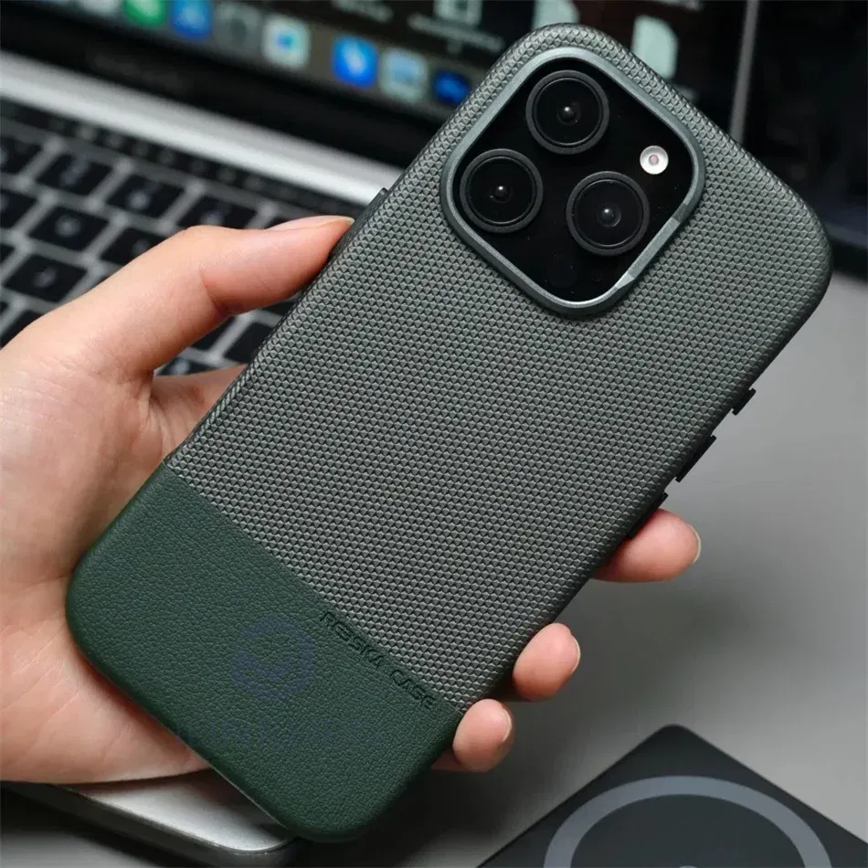 Color: black, Material: Vinyl - Luxury Hit Color Wireless Charge For MagSafe Premium Leather Case For iPhone 16 Plus 15 14 13 Pro Max Alloy Len Shockproof Cover