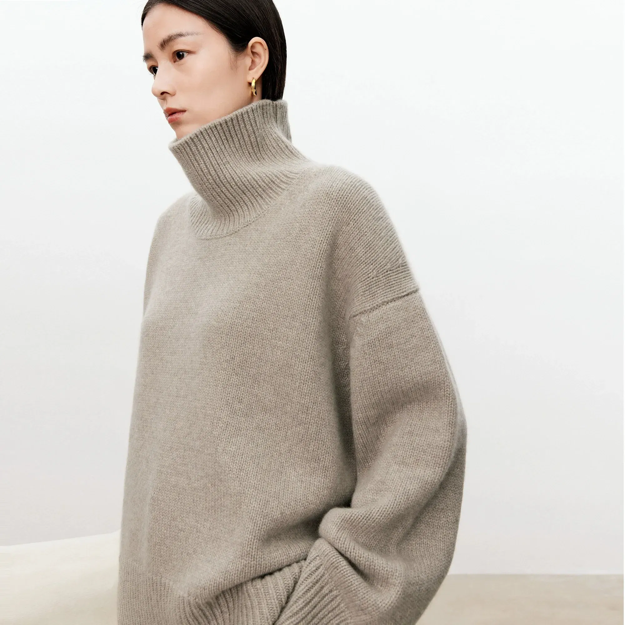 Color: SKY BLUE, Size: XXXL, Ships From: CHINA - Turtleneck pure cashmere sweater female loose and thick languid lazy wind pullover sweater knitting base WOOL sweater