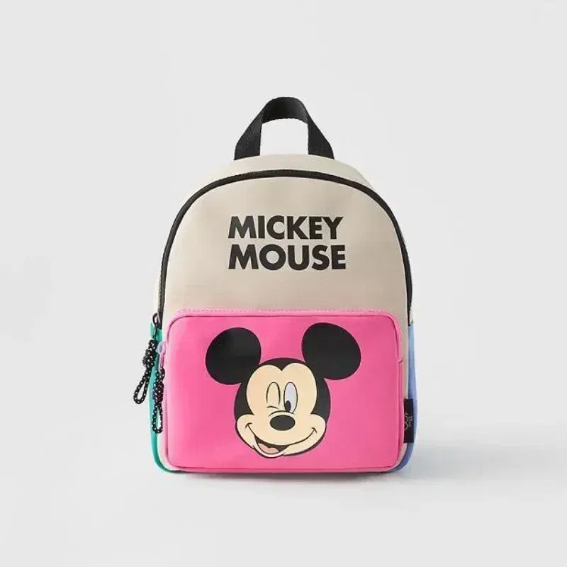 Color: WHITE - Disney New Mickey Cartoon Fashion Backpack Women's Minnie Canvas School Bag Boys and Girls Fashion Large Capacity Backpack