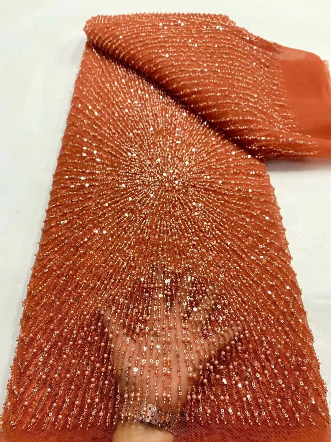 Color: green, Width: 120cm, Length: 5 yards - Wholesale Beaded Lace Fabric, French Mesh With Sequence, African Lace Fabric 2025 High Quality, Bridal Lace Fabric, Beaded Net