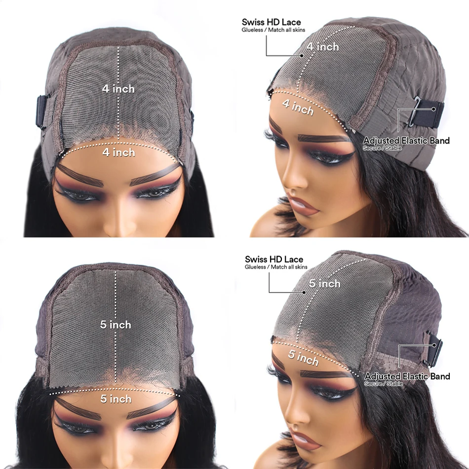 Stretched Length: 36inches, Hair Color: #12, Density: 200%, Ships From: CHINA - Glueless Wig Human Hair Ready To Wear Water Wave Lace Front Wig 4x4 5x5 Lace Closure Black Wig Curly HD Lace Frontal Human Hair