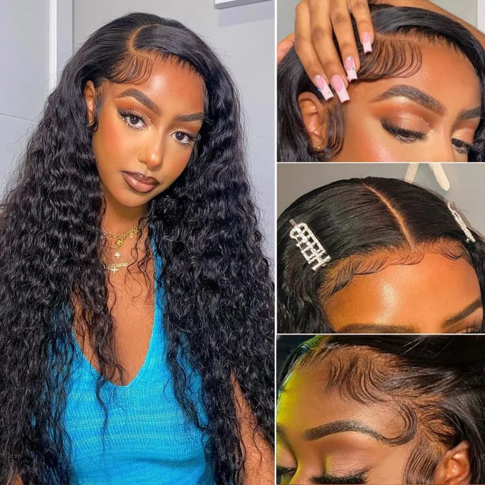 Stretched Length: 36inches, Hair Color: #12, Density: 200%, Ships From: CHINA - Glueless Wig Human Hair Ready To Wear Water Wave Lace Front Wig 4x4 5x5 Lace Closure Black Wig Curly HD Lace Frontal Human Hair