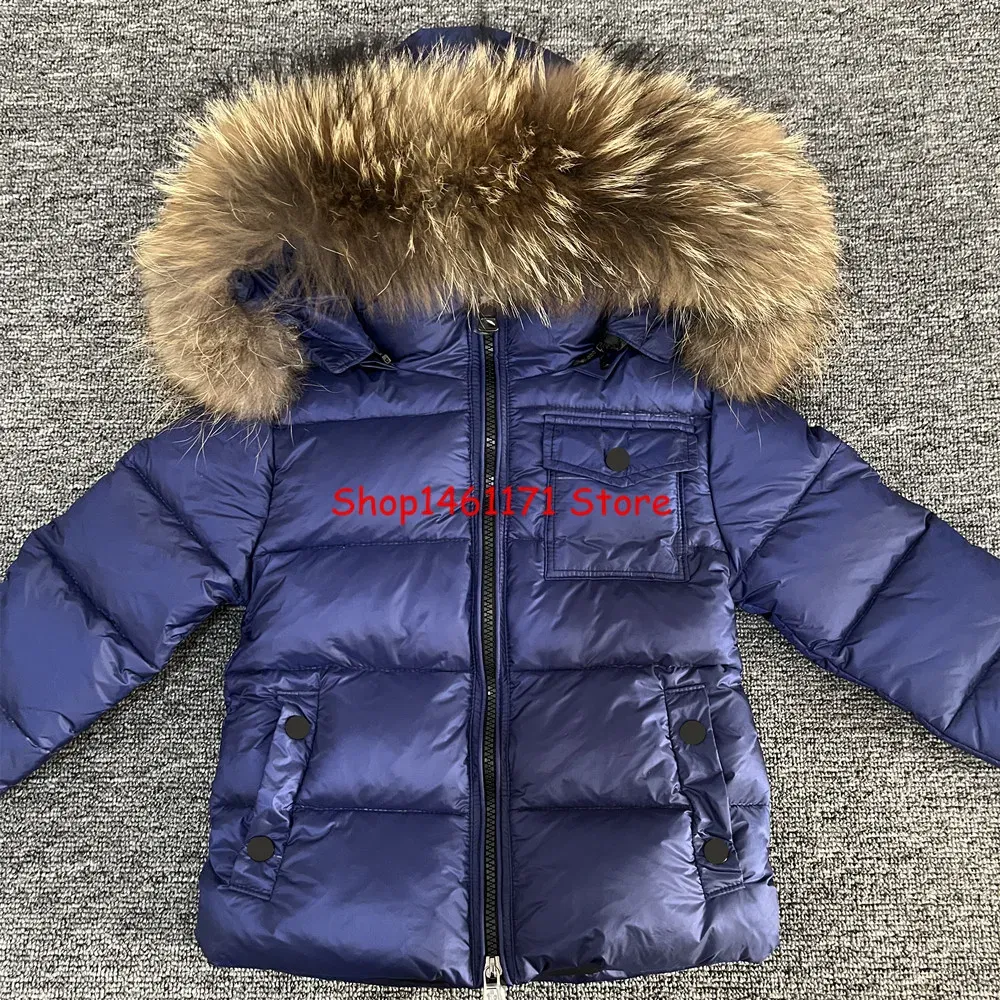 Color: Orange, Kid Size: 10 - Kids Winter Down Jacket Shiny Real Raccoon Fur Collar Toddler Boys Hooded Coat Baby Girls Warm Snowsuit Children's Parkas