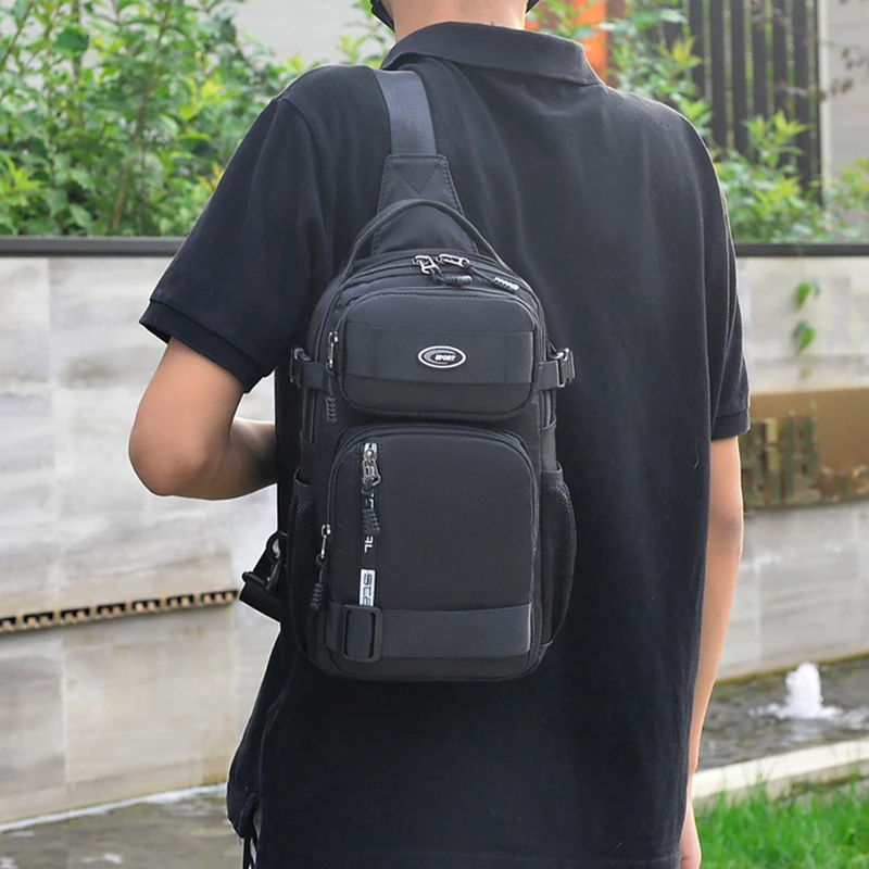 Color: black - Riding backpack for men, men's chest bag, casual men's single shoulder bag, lightweight and large-capacity crossbody bag