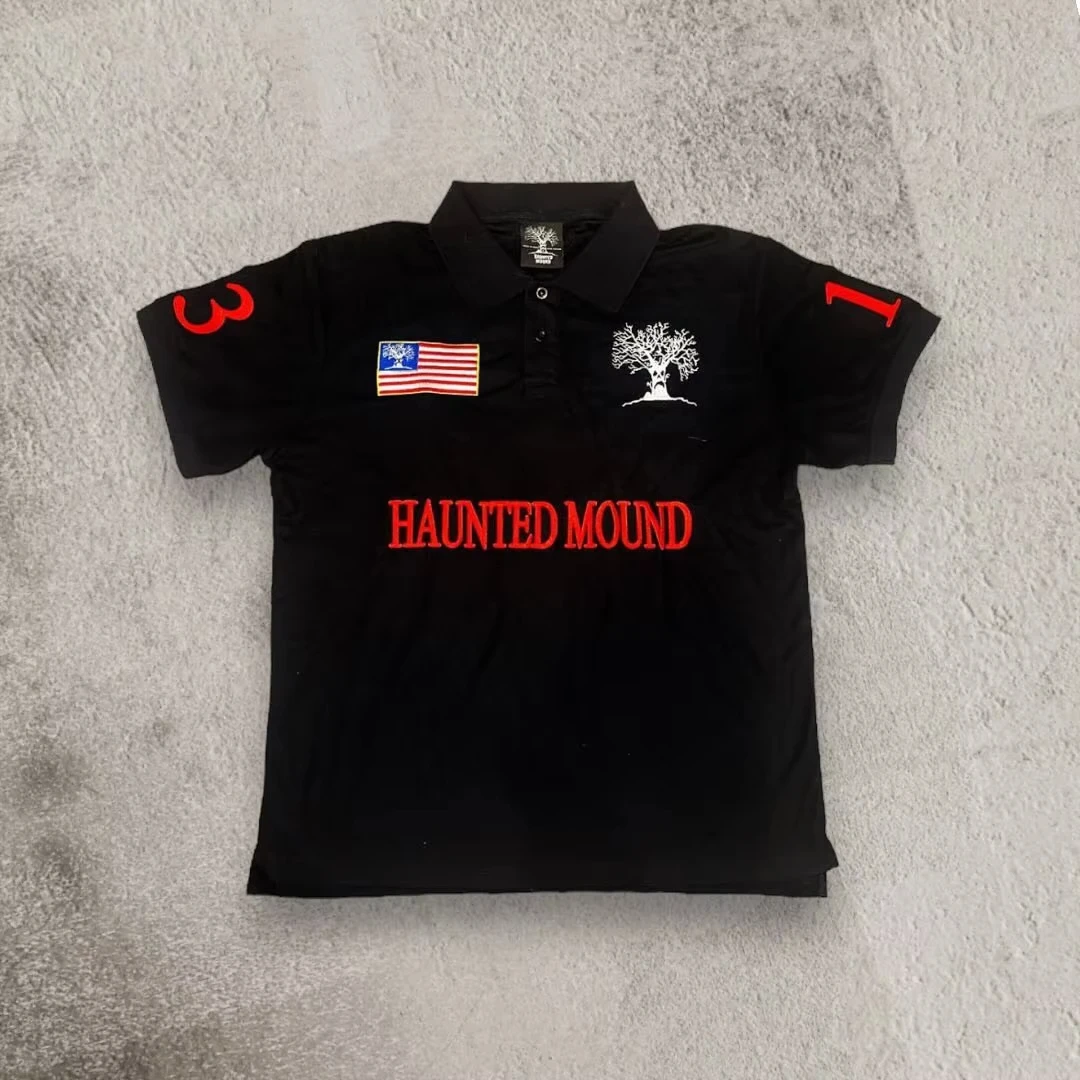 Color: black, Size: XXL - Mens Womens Retro Hip Hop Shirts Y2K Polo Shirts T Shirt Letter Pattern Embroidered Short Sleeve Casual Shirt New Cotton Tops