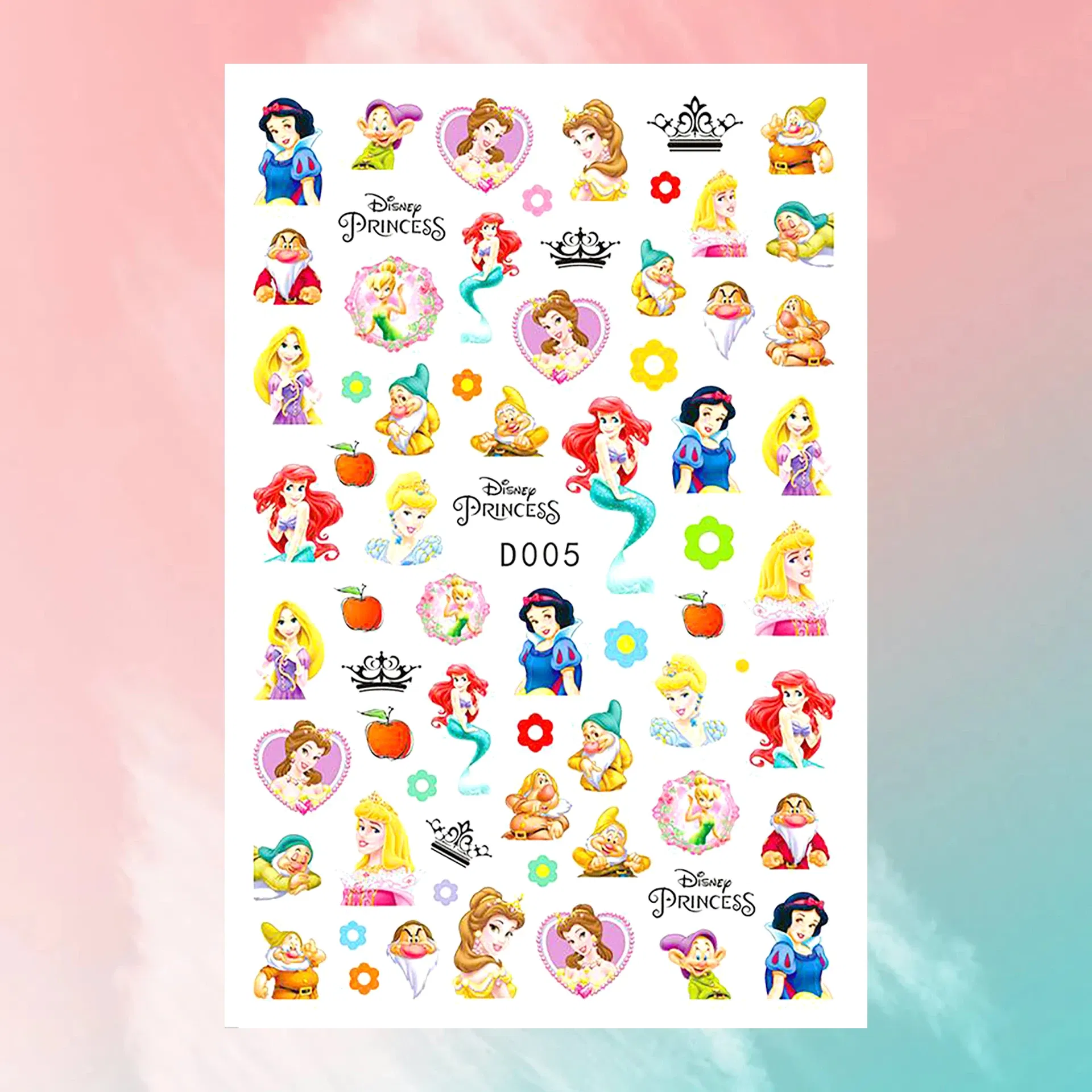 Color: Blue with White - 1PCS Disney Cartoon Nail Stickers Wholesale Waterproof Paste Nail Art Sticker Princess Mickey Anime Series Nail Decoration