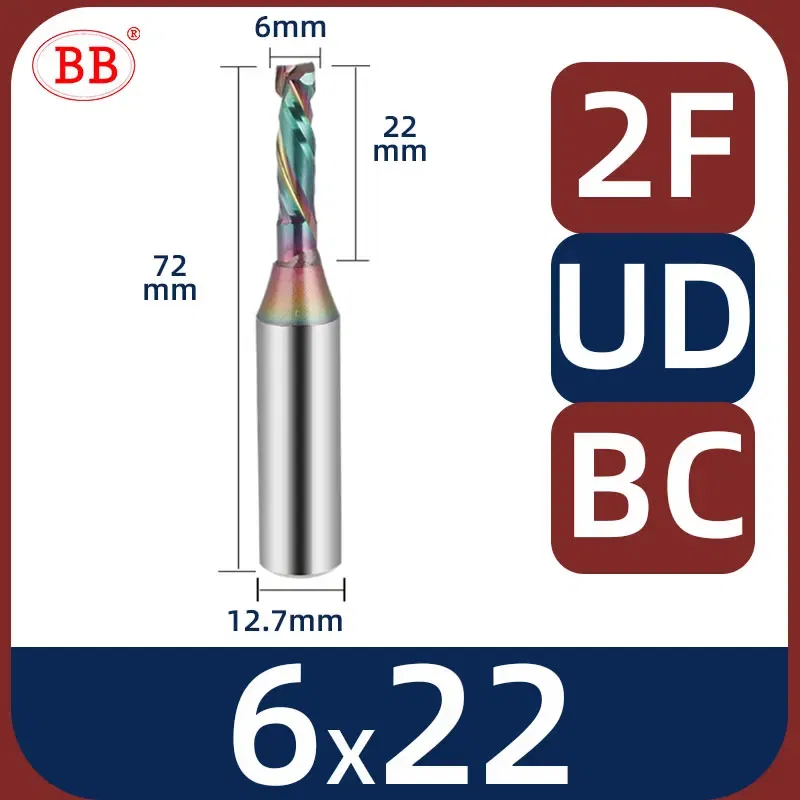 Cutting Edge Length: 34mm, Dimensions: 3.175*1*3 - BB Straight Slot Milling Cutter CNC Wood Engraving Machine Mill Rough Shape TCT Coated Edge D 6mm 8mm 2T 3T 4F Shank 1/2 12.7mm