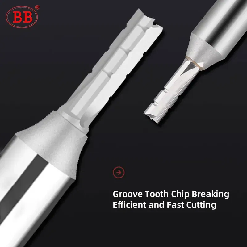 Cutting Edge Length: 34mm, Dimensions: 3.175*1*3 - BB Straight Slot Milling Cutter CNC Wood Engraving Machine Mill Rough Shape TCT Coated Edge D 6mm 8mm 2T 3T 4F Shank 1/2 12.7mm