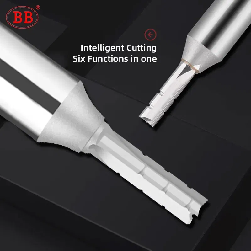 Cutting Edge Length: 34mm, Dimensions: 3.175*1*3 - BB Straight Slot Milling Cutter CNC Wood Engraving Machine Mill Rough Shape TCT Coated Edge D 6mm 8mm 2T 3T 4F Shank 1/2 12.7mm