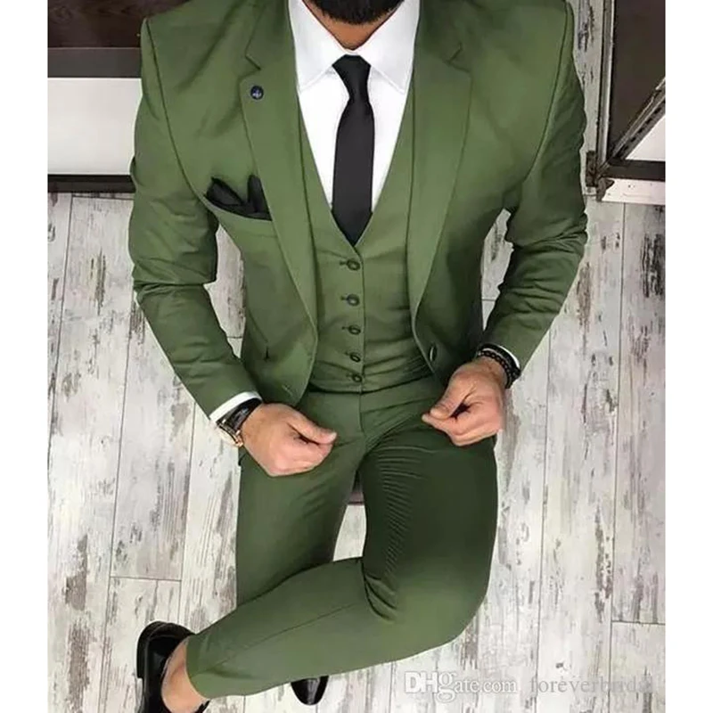 Color: black, Size: L - Latest Olive Green Men Suits for Groom 3 Piece Classic Wedding Tuxedo Notched Lapel Best Man Slim Fit Blazer trajes de hombre