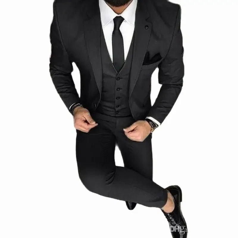 Color: black, Size: L - Latest Olive Green Men Suits for Groom 3 Piece Classic Wedding Tuxedo Notched Lapel Best Man Slim Fit Blazer trajes de hombre