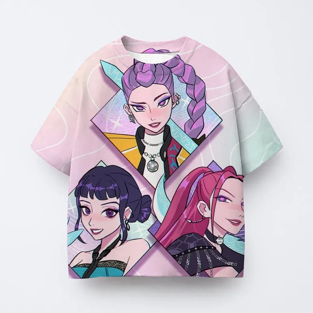 Color: army green, Kid Size: 8 - T-shirt anime Kpop witch hunting group 3D printing children's T-shirt fashion casual cartoon T-shirt girls' children's clothing