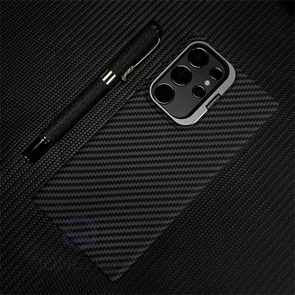 Color: Beige, Material: Plastic - Magnetic Pixel Carbon Fibre Pattern Slim Case For Samsung Galaxy S24 Plus S23 Ultra Luxury Shockproof Hard Cover Stand Metal Len
